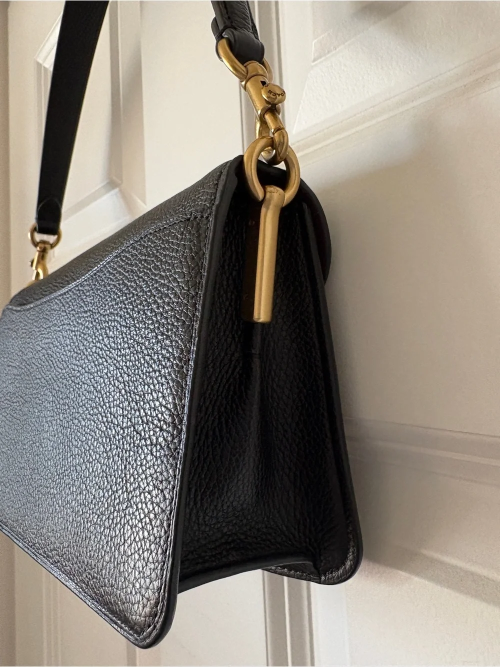 Coach Tabby 26 Black Pebbled Leather Shoulder Bag with Gold C Clasp